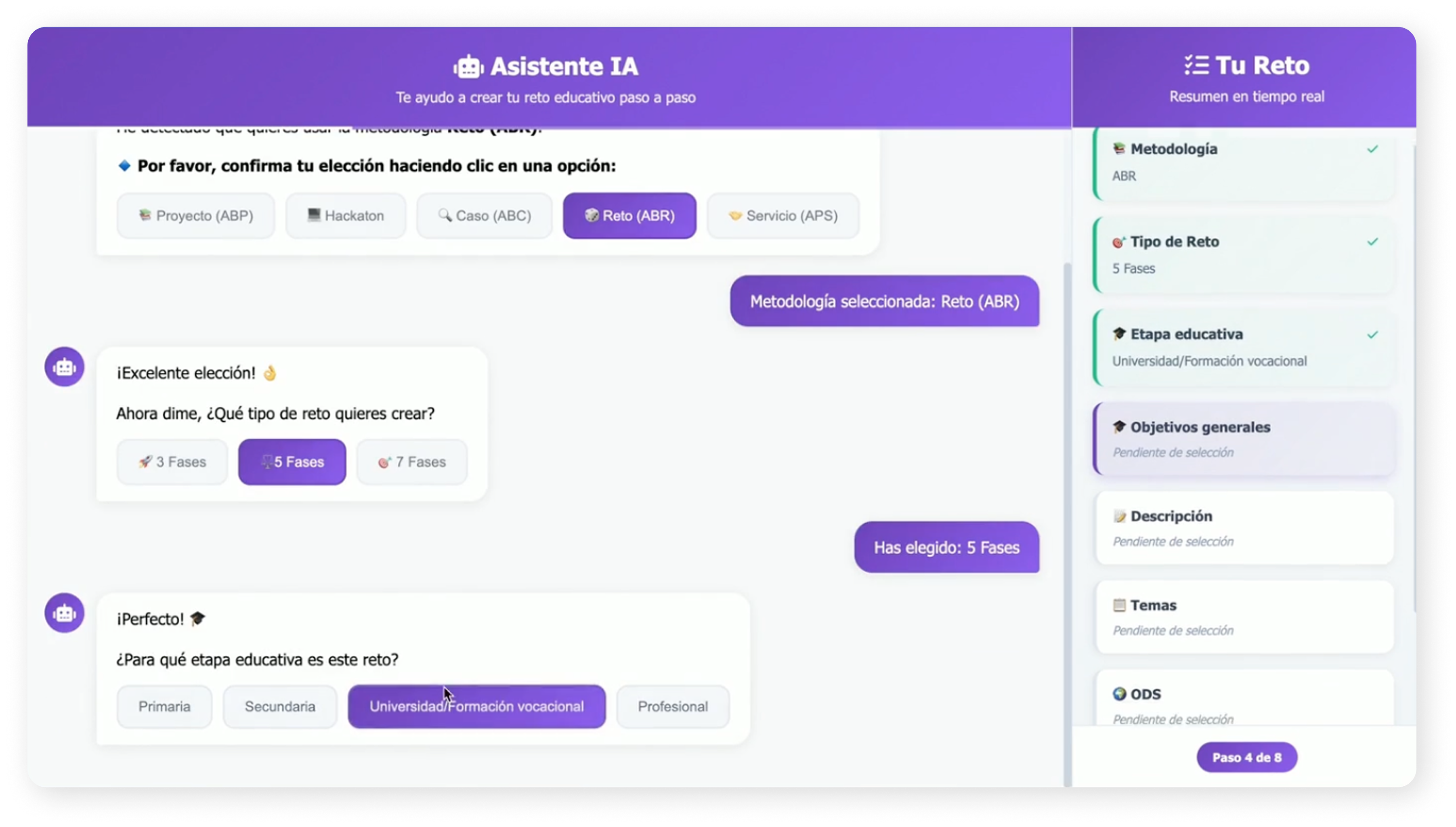 Interfaz de experiencias educativas con IA
